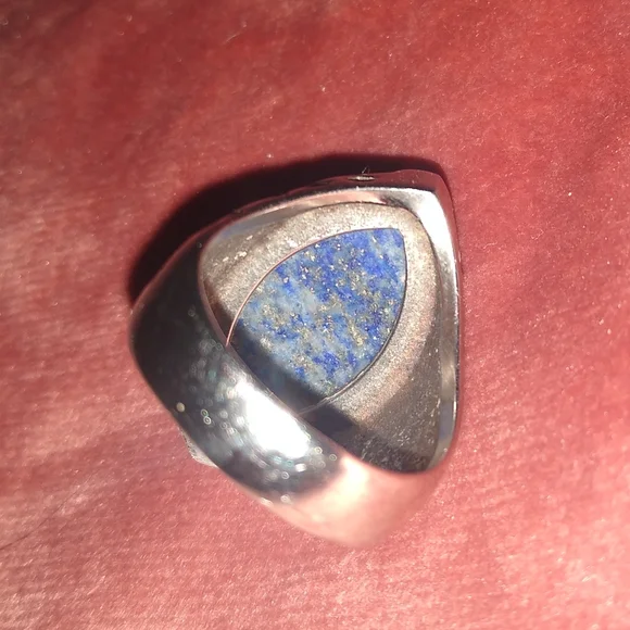 Blue Lapis Gemstone Ring Silver Almond Shaped Gem Stone Cutout Design Setting 8 - Picture 6 of 8